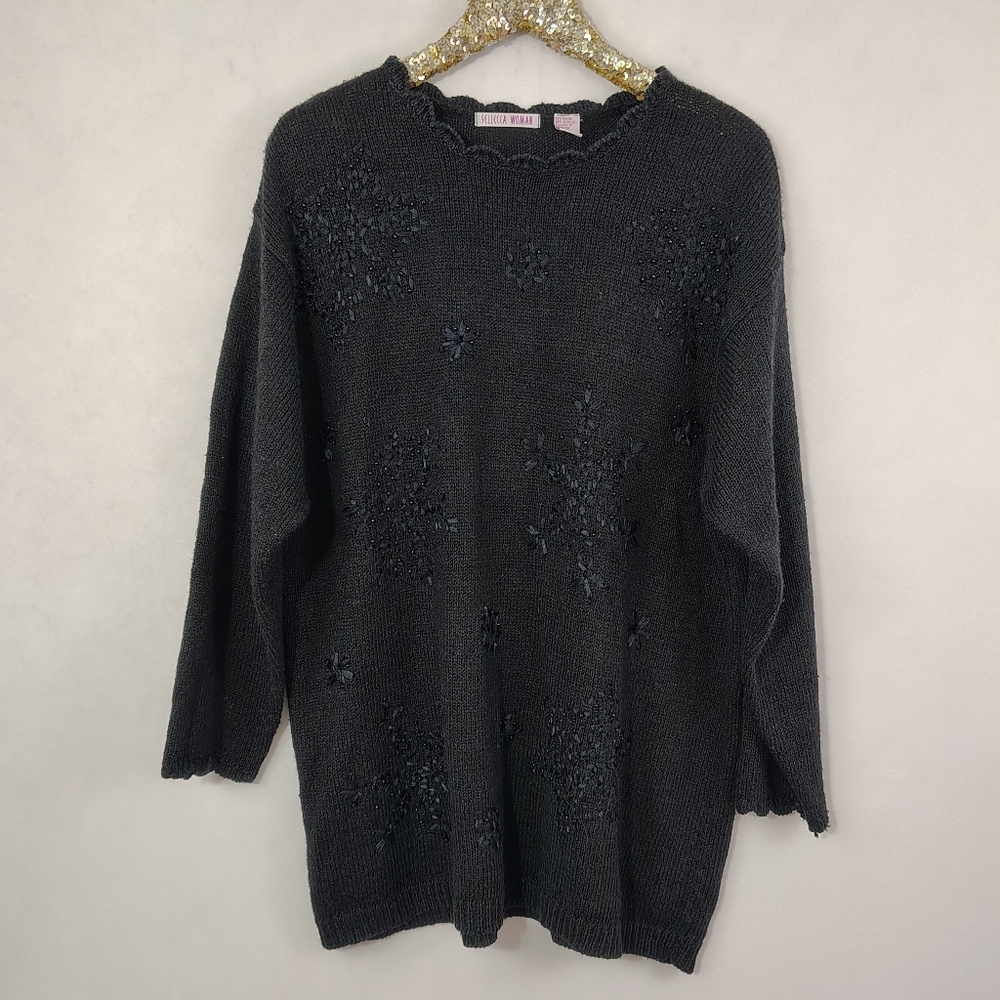 Vintage 90s Sellecca Woman Women's Black Sweater Size 2x Moody Romantic